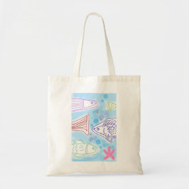 Kunst met vissen aan zee tote bag