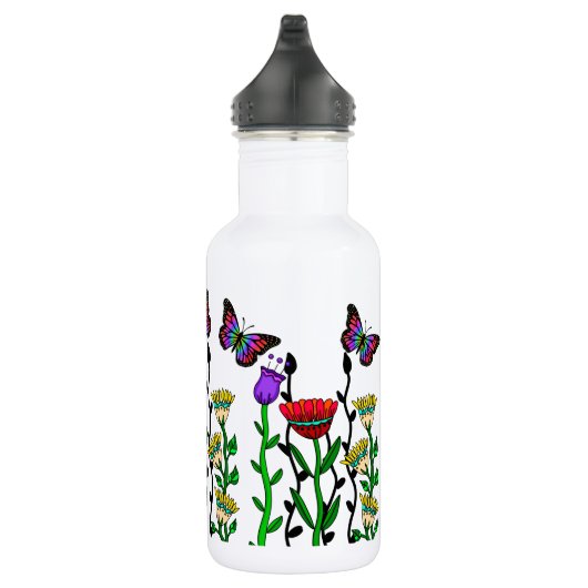 kunst met vlinder en bloemen waterfles (Rechts)