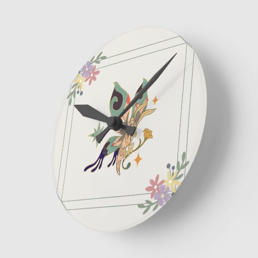 Kunst met vlinder, grafisch ontwerp ronde klok (Hoek)