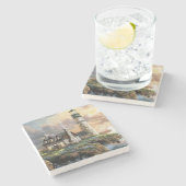 Kunst met vuurtoren stenen onderzetter (Zijkant)