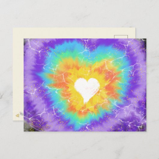 Kunst met witte hartslag Aqua Paars 7 okt. 17 HC Briefkaart (Voorkant / Achterkant)