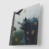 Kunst met zwarte Beer, Raven en totempaal Vierkante Klok (Hoek)