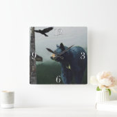 Kunst met zwarte Beer, Raven en totempaal Vierkante Klok (Huis)