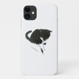 Kunst met zwarte en witte kat iPhone 11 hoesje