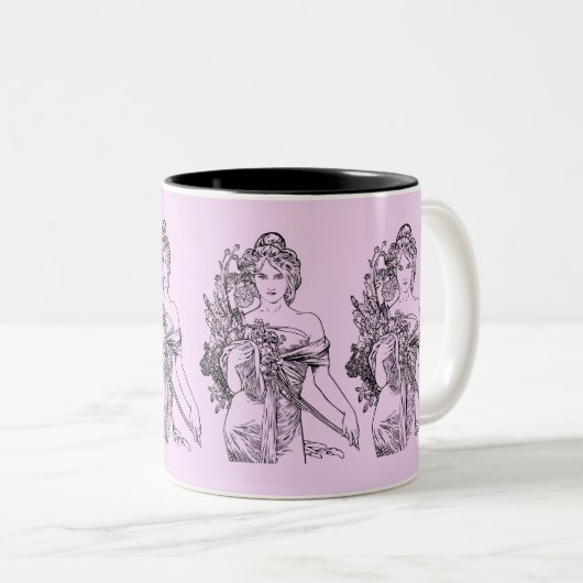 Kunst & Mode Liefhebbers Vintage Vrouw Tweekleurige Koffiemok (Voorkant rechts)