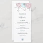 Kunst Moderne Bloemen Vlinder Roze Blauw Bruiloft Menu (Voorkant / Achterkant)