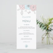 Kunst Moderne Bloemen Vlinder Roze Blauw Bruiloft Menu (Staand voorkant)