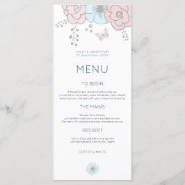Kunst Moderne Bloemen Vlinder Roze Blauw Bruiloft Menu
