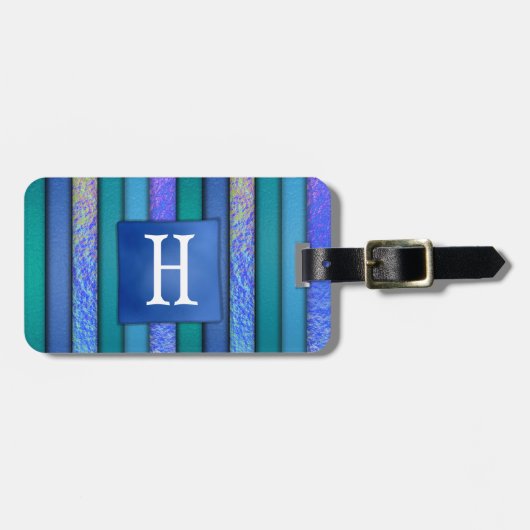 Kunst Monogram Blues in Gesmolten Glas Look Bagagelabel (Voorkant horizontaal)