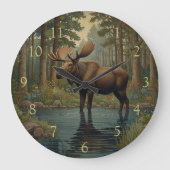  kunst Moose Boho Boho Bosgroen Grote Klok (Voorkant)