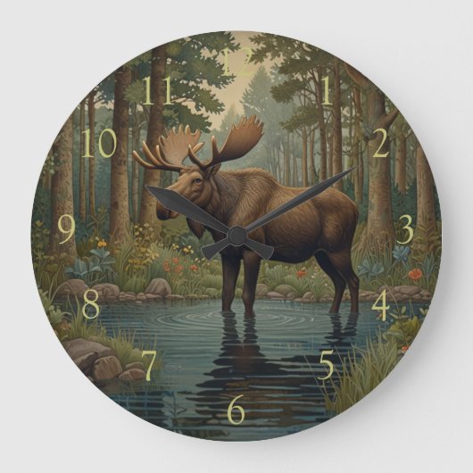  kunst Moose Boho Boho Bosgroen Grote Klok (Voorkant)