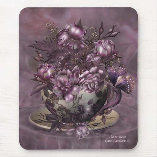 Kunst Mousepad voor thee en Rozen Muismat (Voorkant)