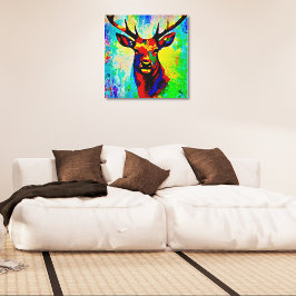 Kunst Muurschildering In Acryl majestueuze hert -  Canvas Afdruk