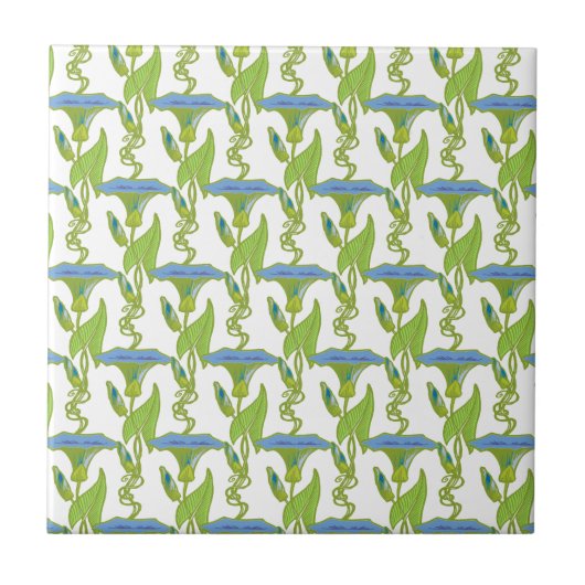 Kunst Nieuw blauw Ipomoea bloembehangsel vodder Tegeltje (Voorkant)