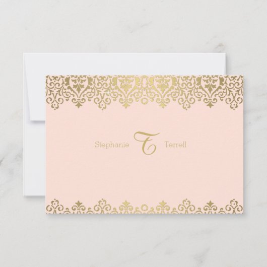  Kunst Nieuw - Elegant Blush Pink en Gold RSVP Kaartje (Achterkant)