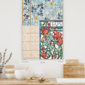 Kunst Nieuw floreel gekleurd glas en tegel Poster (Keuken)