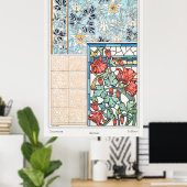 Kunst Nieuw floreel gekleurd glas en tegel Poster (Thuiskantoor)
