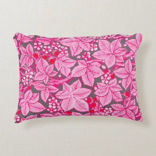 Kunst Nieuwe aardbeien en bladeren, roze en grijs Decoratief Kussen