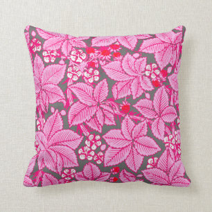 Kunst Nieuwe aardbeien en bladeren, roze en grijs Kussen