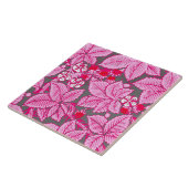 Kunst Nieuwe aardbeien en bladeren, roze en grijs Tegeltje (Zijkant)