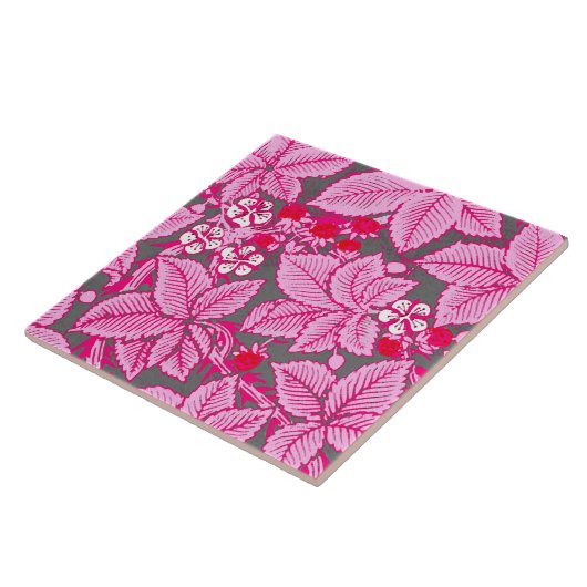 Kunst Nieuwe aardbeien en bladeren, roze en grijs Tegeltje (Zijkant)