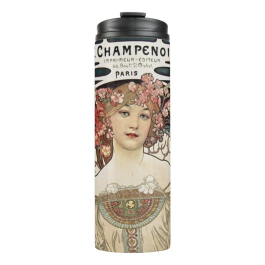  Kunst Nieuwe Alphonse Mucha Kunst schilderen Thermosbeker (Voorkant)