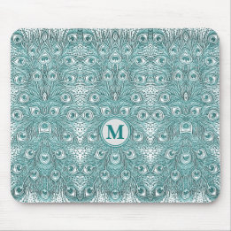 Kunst Nieuwe Blauwgroen Peacock Monogram Muismat