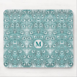  Kunst Nieuwe Blauwgroen Peacock Monogram Muismat