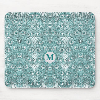 Kunst Nieuwe Blauwgroen Peacock Monogram Muismat