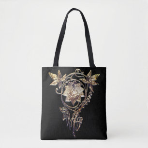 Kunst nieuwe bloem Victoriaans goud en zwart Tote Bag