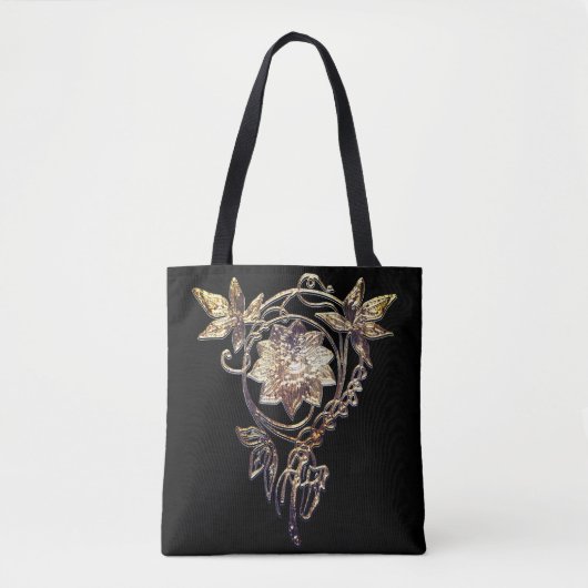Kunst nieuwe bloem Victoriaans goud en zwart Tote Bag (Voorkant)