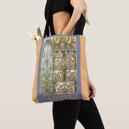 Kunst nieuwe bloemen alphonse mucha florale kunst tote bag (Dichtbij)