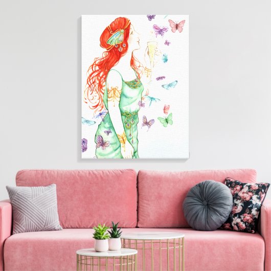  Kunst Nieuwe Dame Champagne en Butterflies Canvas Afdruk (Insitu (Woonkamer))