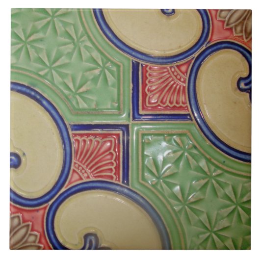  Kunst Nieuwe Deco Majolica Floral Tegeltje (Voorkant)