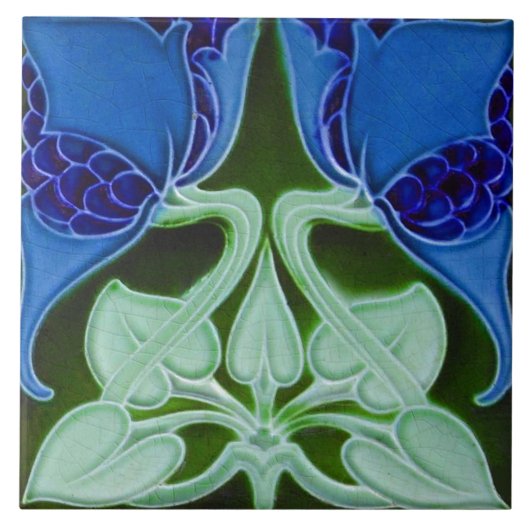 Kunst Nieuwe Deco Majolica Floral Tegeltje (Voorkant)