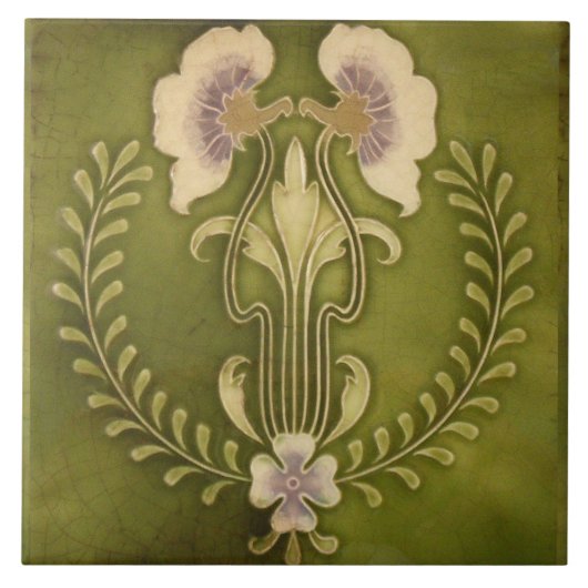  Kunst Nieuwe Deco Majolica Floral Tegeltje (Voorkant)