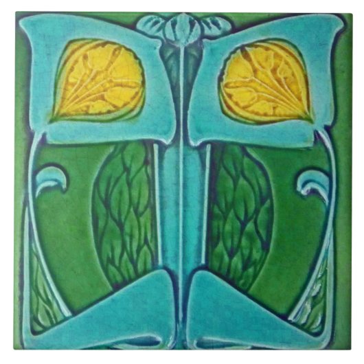  Kunst Nieuwe Deco Majolica Floral Tegeltje (Voorkant)