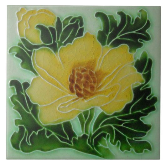  Kunst Nieuwe Deco Majolica Floral Tegeltje (Voorkant)