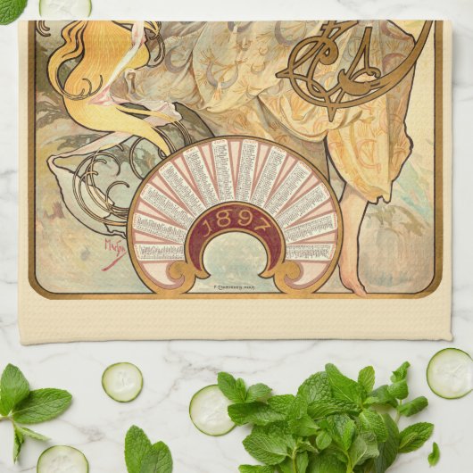  Kunst Nieuwe Koekjes Ad door Alphonse Mucha Theedoek (Gevouwen)