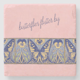  Kunst Nieuwe Kunst Butterflies en Pansies Stenen Onderzetter