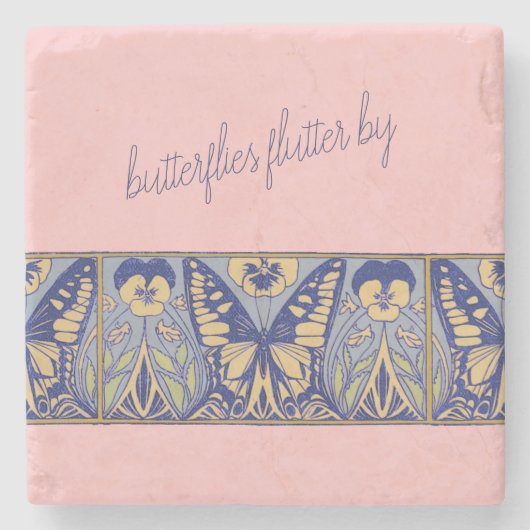 Kunst Nieuwe Kunst Butterflies en Pansies Stenen Onderzetter (Voorkant)