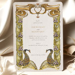 kunst Nieuwe Peacock Fether Wedding Kaart<br><div class="desc">Geniet van de tijdloze elegantie van het Art Nouveau-tijdperk met deze verfijnde huwelijksuitnodigingssuite, met een gestileerd pauwenveer-motief dat het hart van de vroege 20e-eeuwse kunstbeweging vastlegt. Rijke goudkleurige tinten, geaccentueerd met blauwgroen blauw en brons, sieren het ingewikkelde ontwerp, dat tegen een klassiek crème-decor wordt geplaatst, waardoor een gevoel van weelderige...</div>