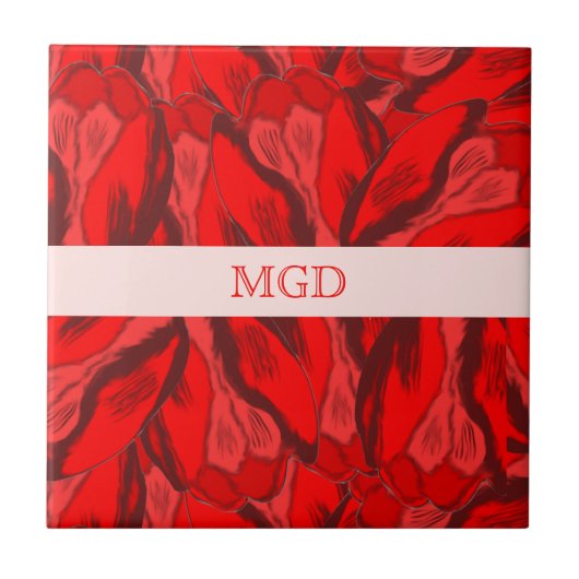 Kunst Nieuwe profusie van rode tulpen met monogram Tegeltje (Voorkant)