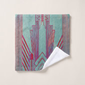 Kunst nieuwe, rode, blauwgroen, groene, , art deco bad handdoek (Wasdoekje)