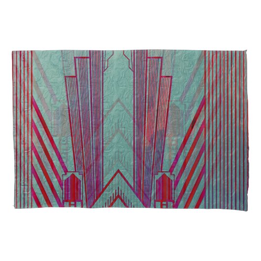 Kunst nieuwe, rode, blauwgroen, groene, , art deco kussensloop (Voorkant)