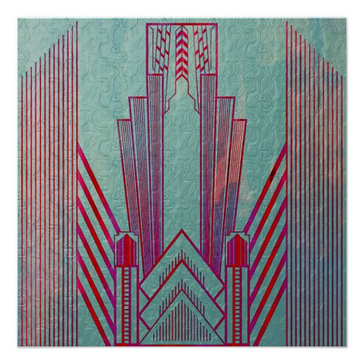 Kunst nieuwe, rode, blauwgroen, groene, , art deco perfect poster (Voorkant)