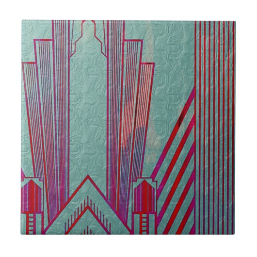 Kunst nieuwe, rode, blauwgroen, groene, , art deco tegeltje (Voorkant)