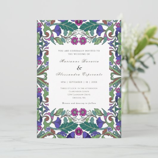 Kunst Nieuwe  stijl bloemen bruiloft Kaart (Staand voorkant)