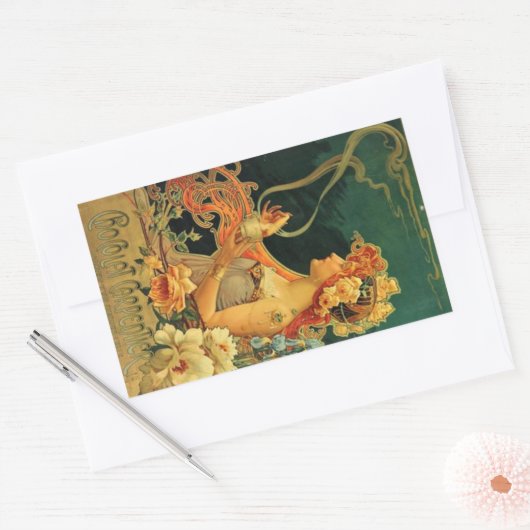 Kunst nieuwe warme chocolade bloemreclame rechthoekige sticker (Envelop)