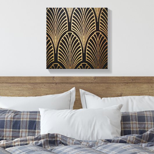 Kunst nouveau, art deco, ventilatorpatroon, brons, canvas afdruk (Insitu (Slaapkamer))